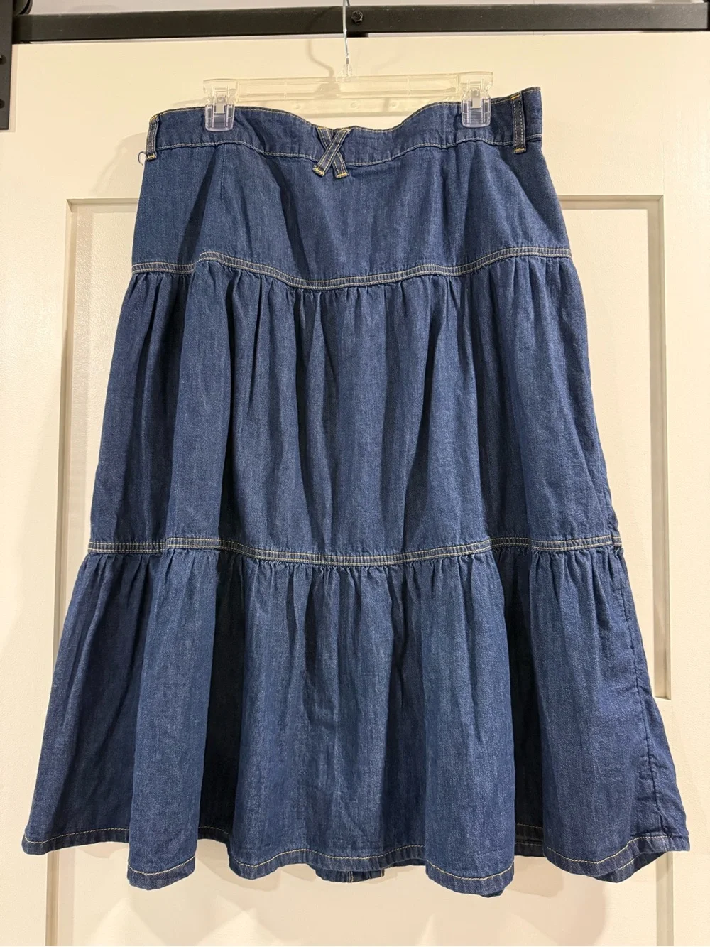 Denim Tiered Button-Front Midi Skirt - Blue - Picture 2 of 2